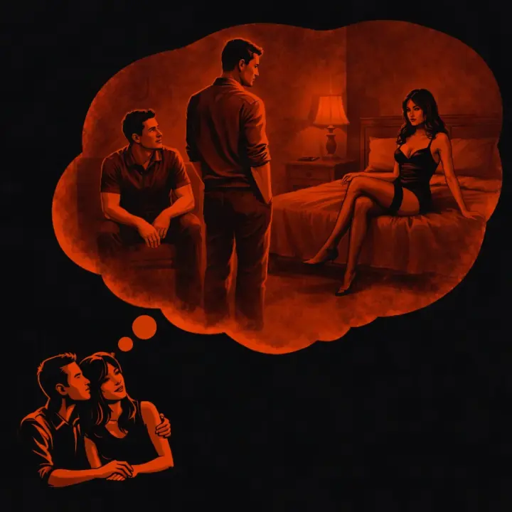 Mąż, kolega i żona w rajstopach